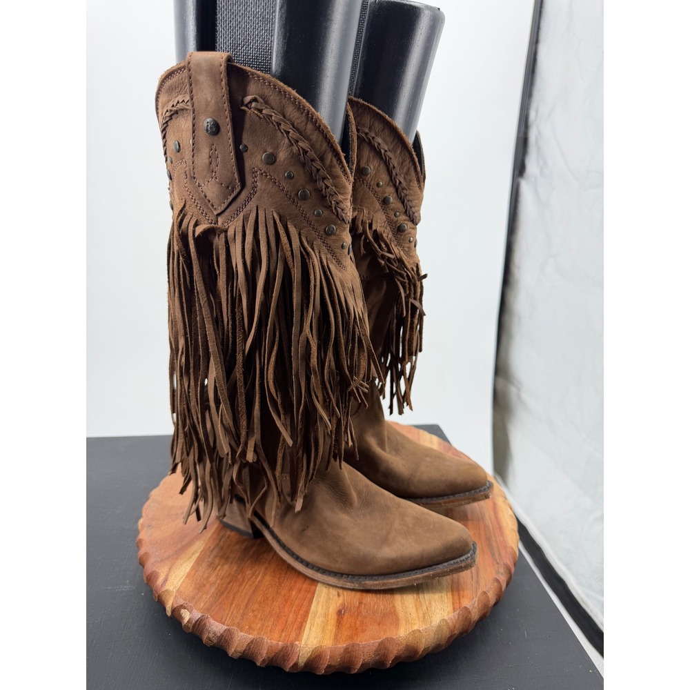 Liberty Black LB 71124 Vegas Fringe Western Boots sz 6.5 Brown Studded Leather